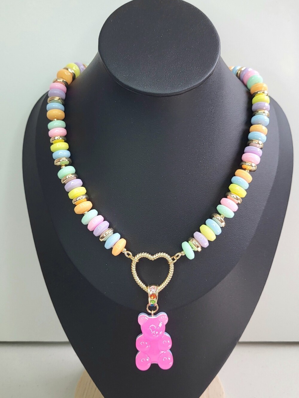 Betsey Johnson Gummy Bear Short Pendant Candy Necklace. Pink Bear. NWT.